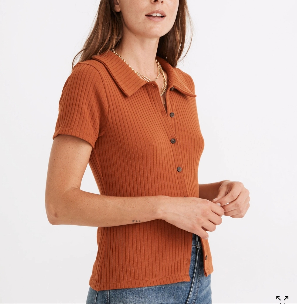 Madewell Rust Button-Up Ribbed Top - Picture 3 of 12